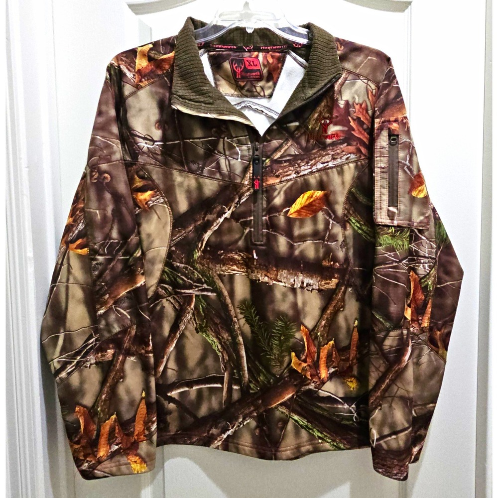 Huntworth Men's XL Regular Camo 1/4 Zip Polyester Jacket Brown Green